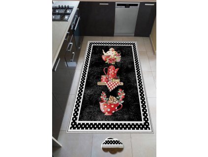 Koberec WOOKECE260 černý s čajovou tématikou