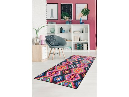 Předsíňový koberec (100 x 300 cm) MAGIC černý, růžový