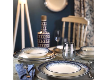 Porcelánová jídelní souprava (24 ks) bílá a modrá