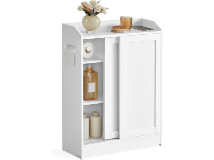 Koupelnová skříňka úzká s držákem toaletního papíru bílá