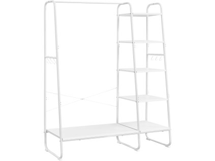 Kovový stojan na oděvy s policemi 5+1 bílý