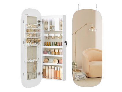 Závěsná šperkovnice s oválným zrcadlem bílá