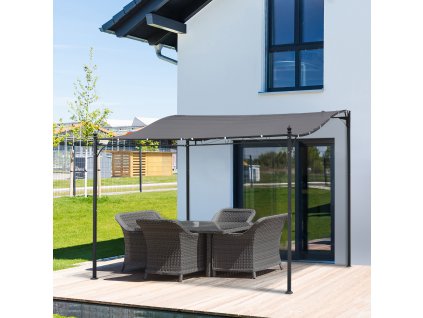 Kovová pergola s plátěnou střechou volně stojící 297 x 297 cm šedá