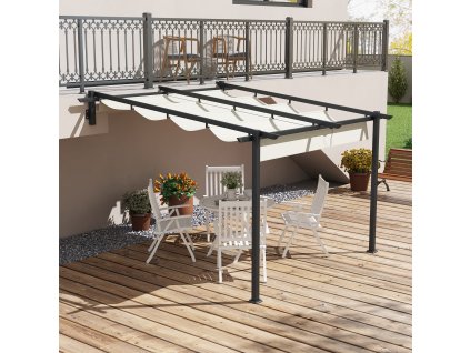 Kovová pergola ke zdi s plátěnou střechou 300 x 300 cm krémová
