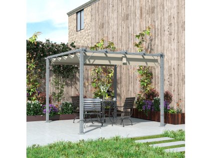 Volně stojící hliníková pergola se stahovací plátěnou střechou 296 x 299 cm šedá