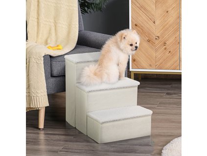 Schody pro pejsky a kočky s úložným prostorem 3 stupně 40 x 54 x 48 cm bílá
