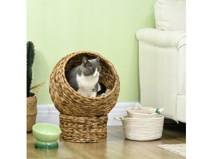 Pelíšek pro kočky ratanový BALL 42 x 33 x 52 cm světle hnědá
