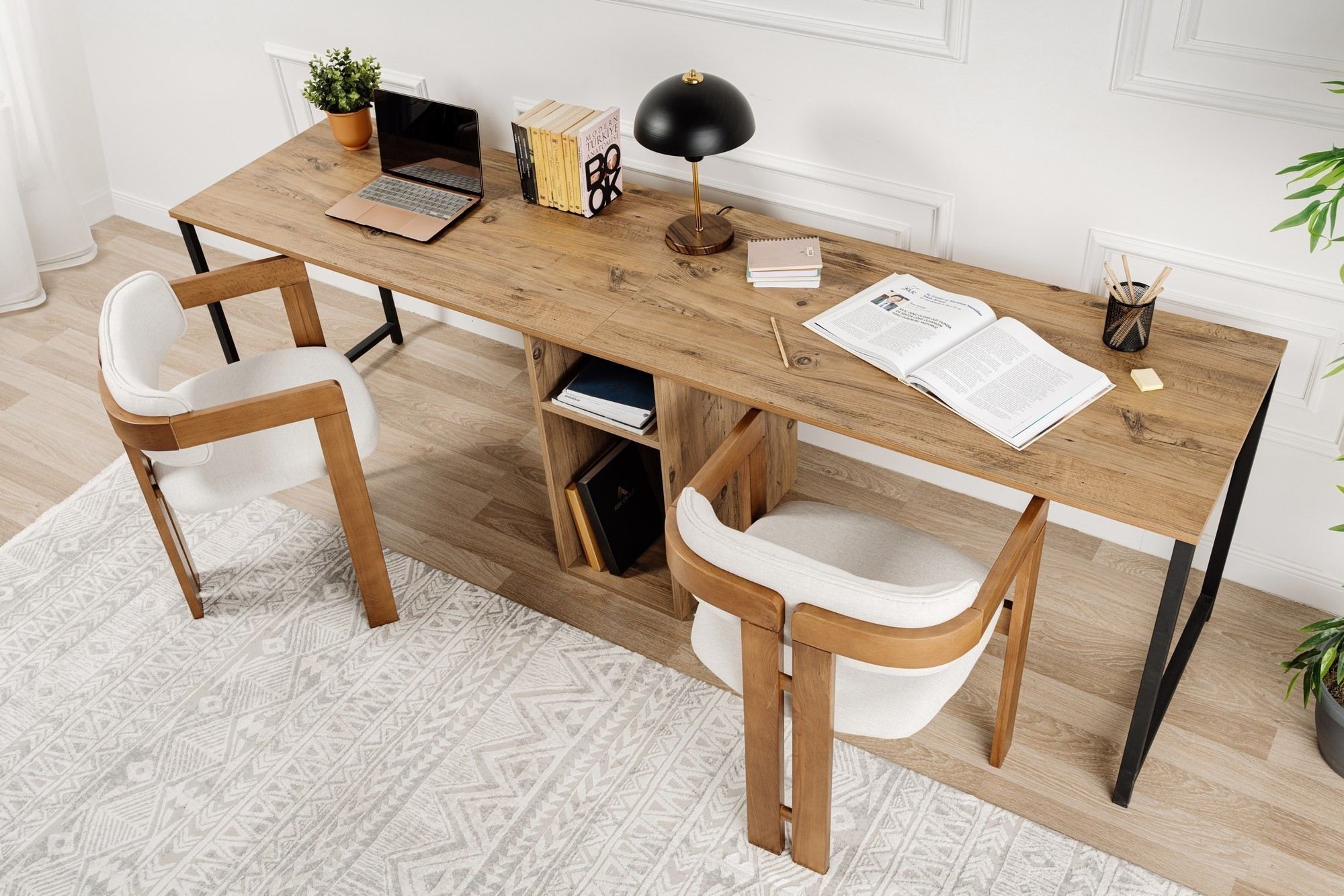 Hanah Home Psací stůl TWIN borovice, černá