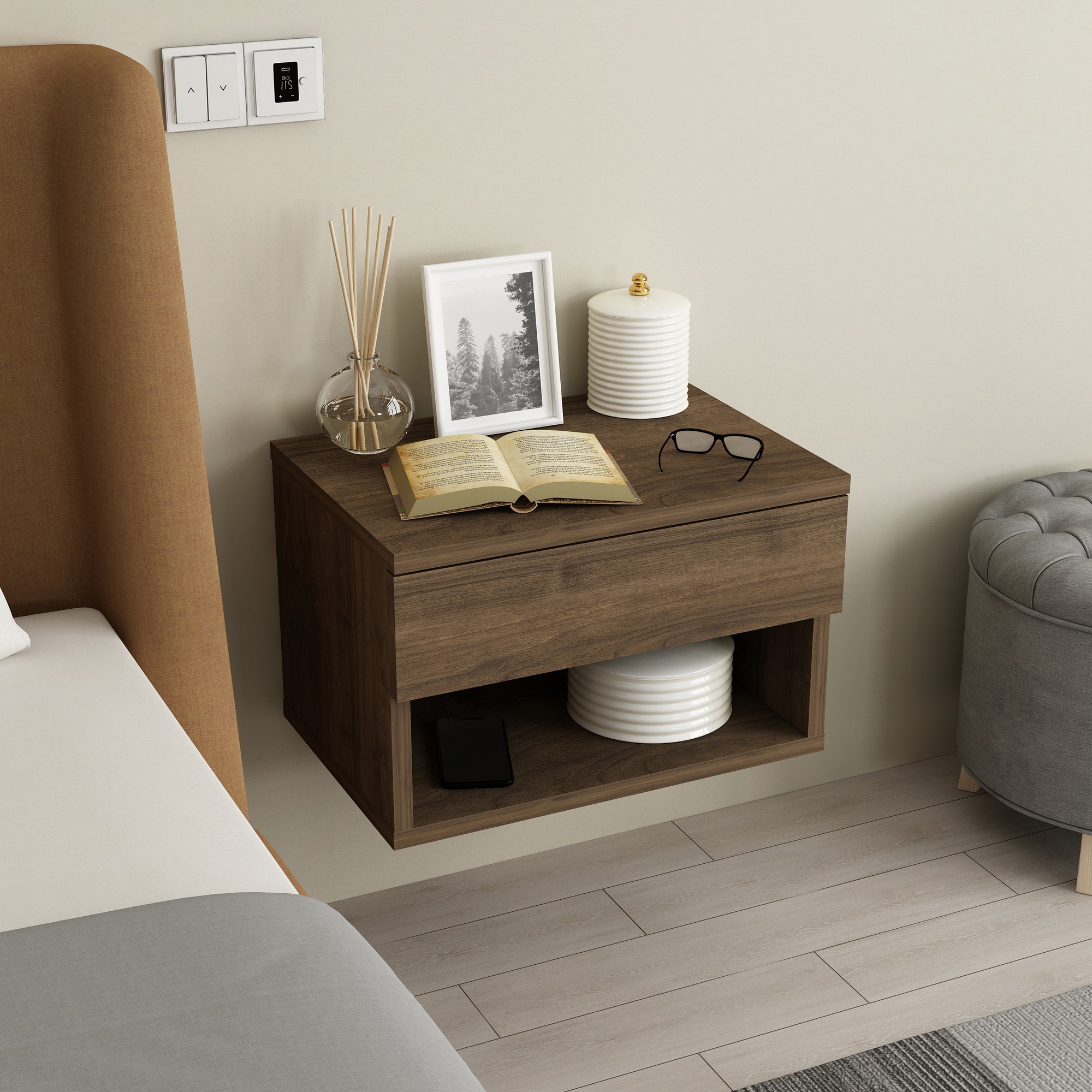 Hanah Home Noční stolek RIBES ořech