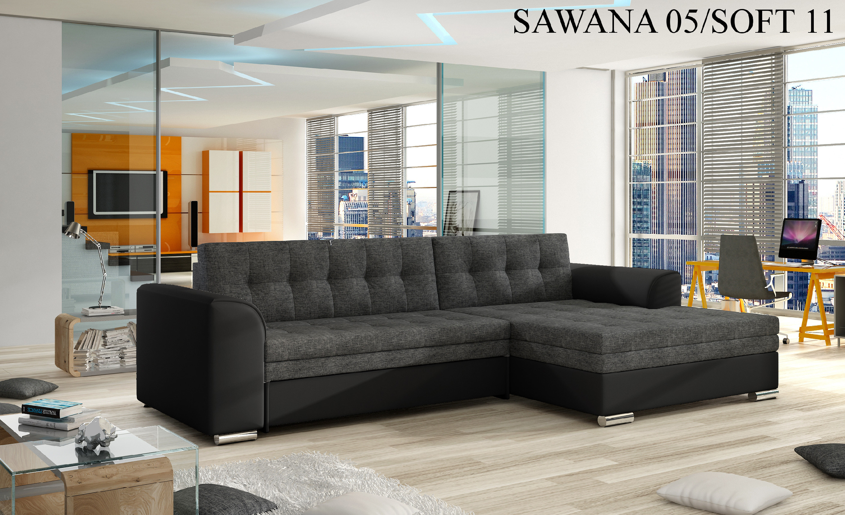 ELTAP Rohová sedací souprava CONFORTI , pravé provedení Látka čalounění: Sawana 05
grey + Soft 011 black