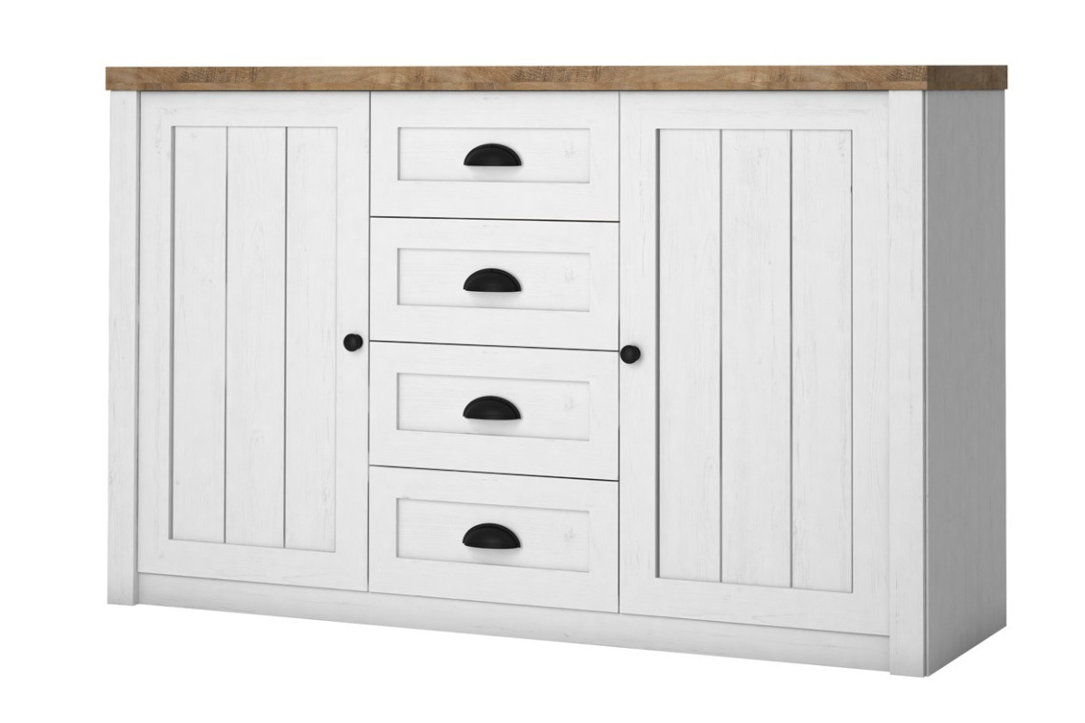 KONSIMO Komoda LEMAS 4 zásuvky bílá dub 130 x 88 x 43 cm