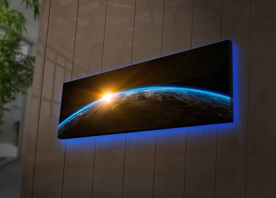 ASIR Nástěnný obraz s led osvětlením ZEMĚKOULE 90 x 30 cm plátno