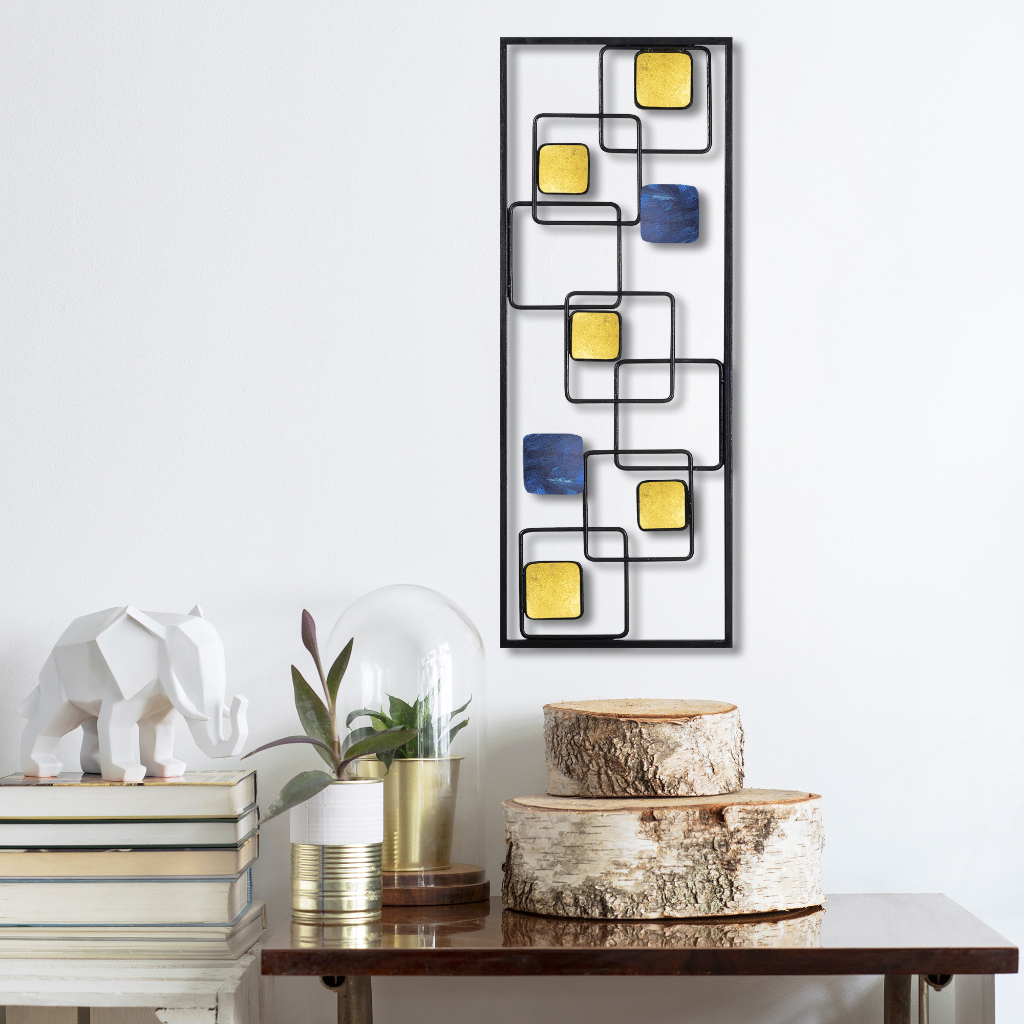 ASIR Nástěnná dekorace kov MNOŽINA ČTVERCŮ žlutá 28 x 74 cm
