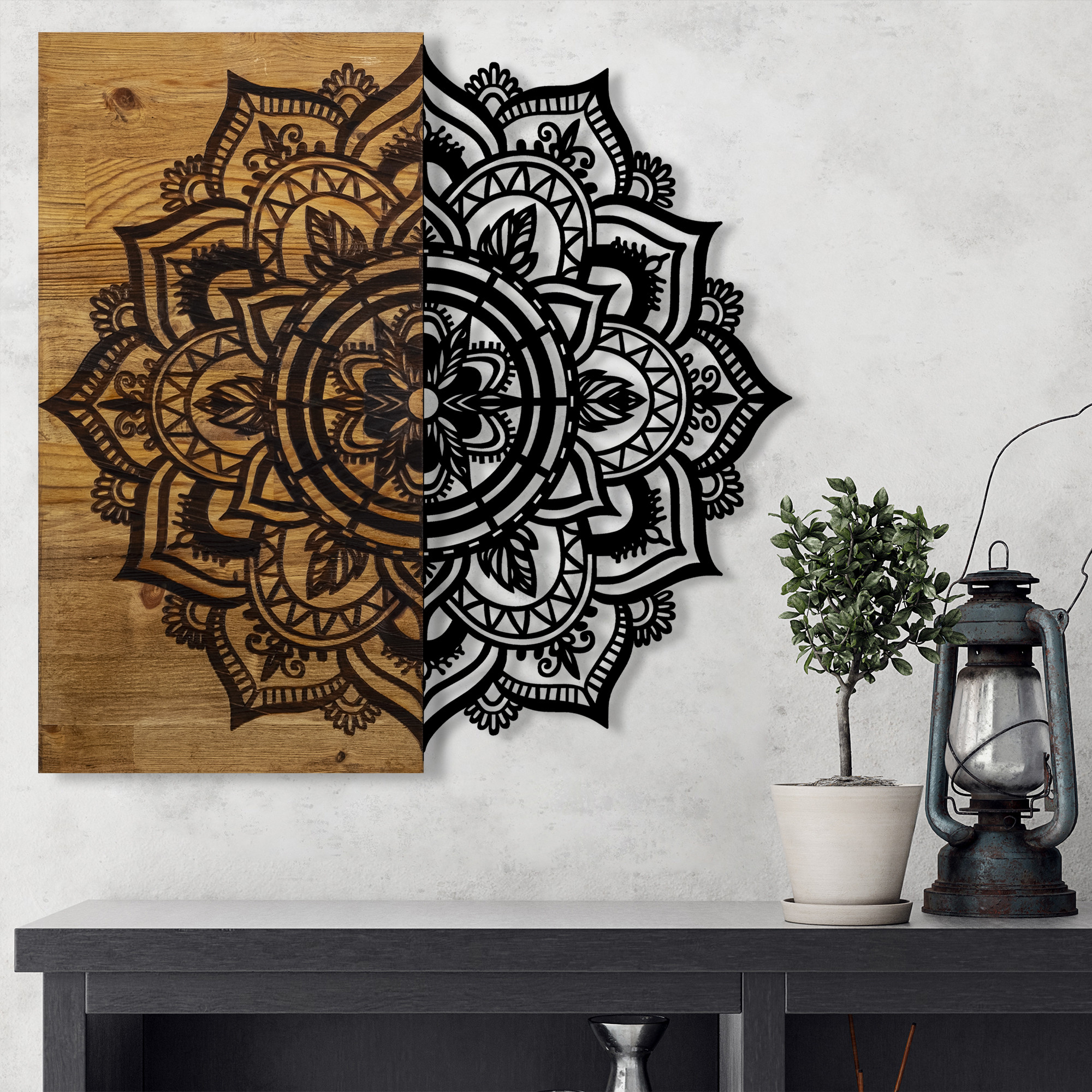 ASIR Nástěnná dekorace dřevo MANDALA 59 x 58 cm