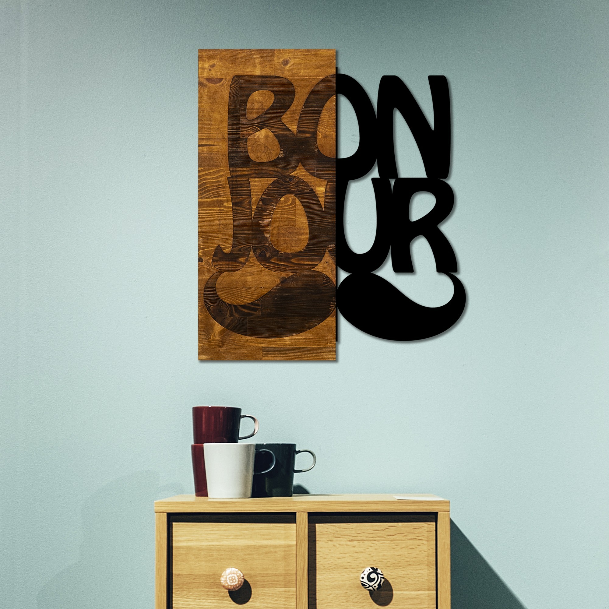 ASIR Nástěnná dekorace dřevo BON JOUR 50 x 58 cm