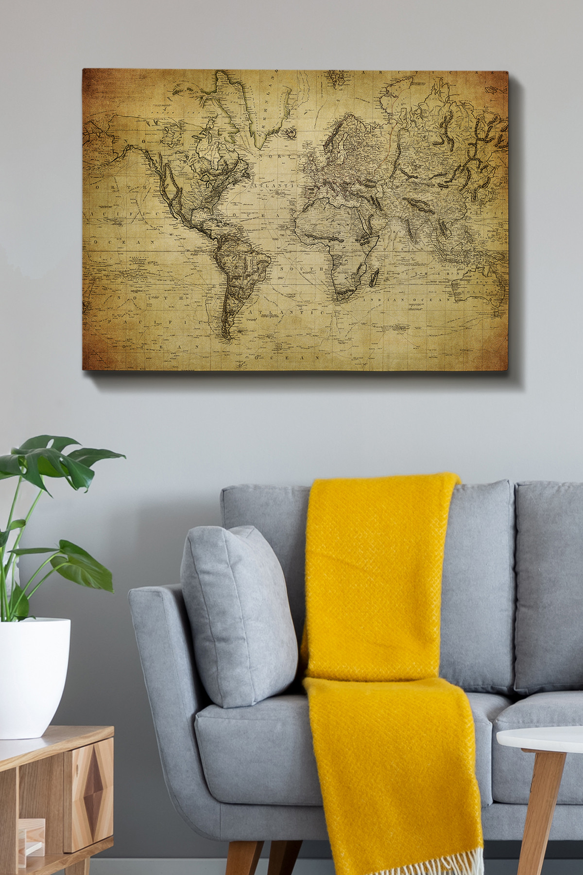 ASIR Obraz na plátně STARÁ MAPA SVĚTA 100 x 70 cm