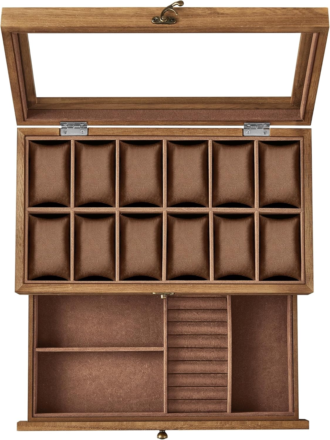 SONGMICS Box na hodinky a šperky s proskleným víkem hnědá