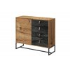 Komoda RUGO 4 zásuvky dub černá 103 x 89 x 39 cm