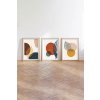Dekorativní obraz MDF 3 ks HUHU209 Moderní minimalismus, Boho – Hnědá, modrá, žlutá, béžová, oranžová, zelená na bílém a béžovém pozadí, listy stromů