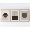 Dekorativní obraz MDF 3 ks HUHU212 Moderní abstraktní minimalismus, Boho – černé tvary a linky na béžovém pozadí