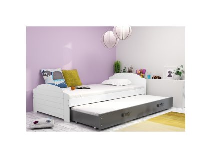 Dětská postel LILI s výsuvným lůžkem 90x200 cm - bílá (Barva detailu Šedá)
