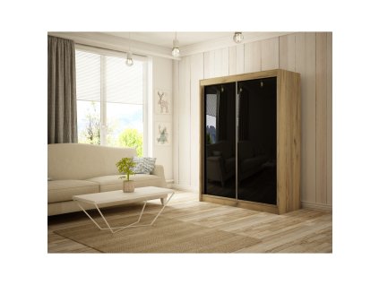 Kvalitní Šatní Skříň Peak 120 cm (Barevná varianta skříně Dub craft, Barevná varianta skla Černá)