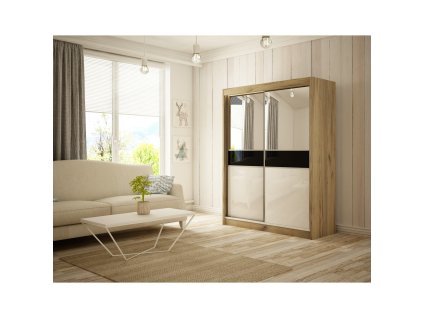 Kvalitní Šatní Skříň Tito 150 cm (Barevná varianta skříně Dub craft, Barevná varianta skla Černá)