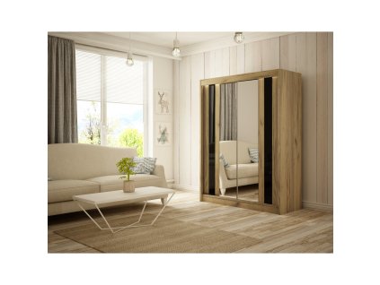 Kvalitní Šatní Skříň Como 150 cm (Barevná varianta skříně Dub craft, Barevná varianta skla Černá)