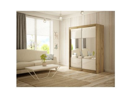 Kvalitní Šatní Skříň Rico 120 cm (Barevná varianta skříně Dub craft, Barevná varianta skla Bílá)