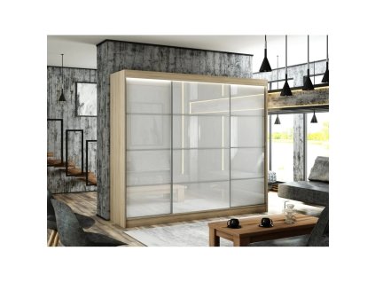 Kvalitní Šatní Skříň Peak III 250 cm (Barevná varianta skříně Dub craft, Barevná varianta skla Bílá)