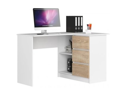 biurko narozne 3 szuflady b16 prawe biale sonoma