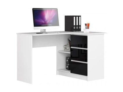 biurko narozne 3 szuflady clp biale czarny polysk