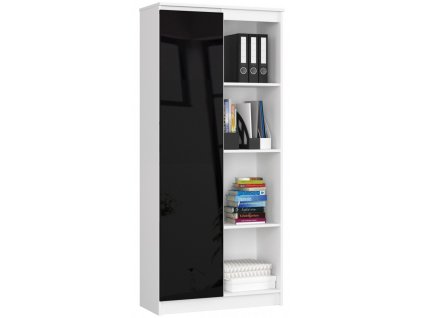 regal biurowy r 80cm clp 1 drzwi 4 polki bialy czarny polysk