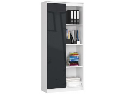 regal biurowy r 80cm clp 1 drzwi 4 polki bialy grafit polysk