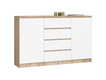 komoda k 160cm 2 drzwi 4 szuflady sonoma biala