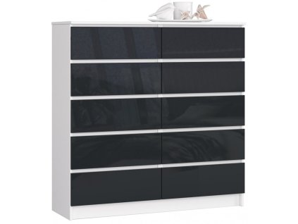 komoda k 120cm 10 szuflad biala grafit polysk