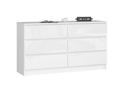 komoda k140 6 szuflad akryl biala wysoki polysk