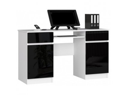 Počítačový stůl A5 bílá/černá lesk
