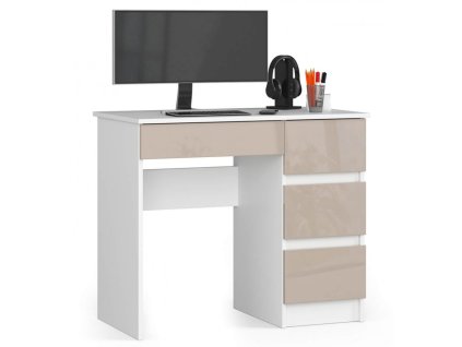 biurko komputerowe 90 cm a7 biale cappuccino polysk prawe