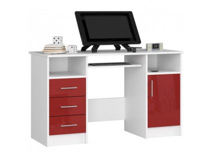 Počítačový stůl Ana bílá/červená lesk
