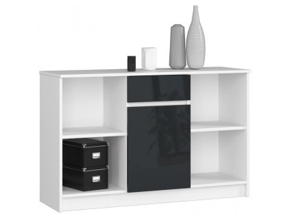 komoda b 17 120cm 1 szuflada 1 drzwi biala grafit polysk