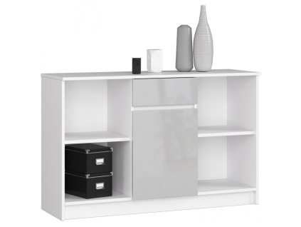 komoda b 17 120cm 1 szuflada 1 drzwi biala metalik polysk