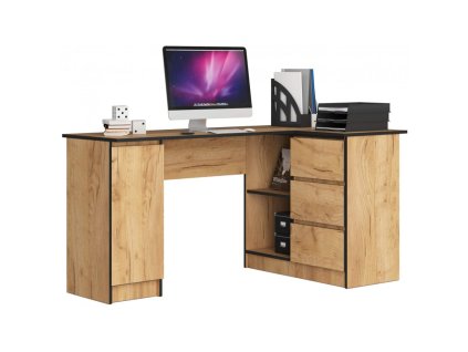 biurko narozne 155 cm b20 dab craft prawe z 3 szufladami