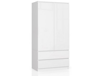 szafa s 90cm 2 drzwi 2 szuflady biala bialy polysk