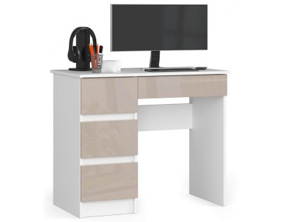biurko komputerowe 90 cm a7 biale cappuccino polysk lewe