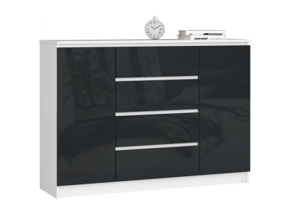 komoda k140 2 drzwi 4 szuflady akryl grafit wysoki polysk