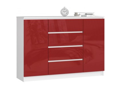 komoda k140 2 drzwi 4 szuflady akryl czerwony wysoki polysk