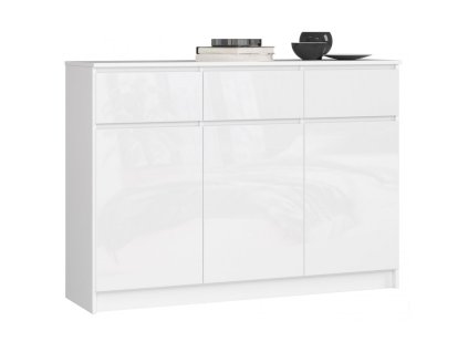 komoda k 140cm 3 drzwi 3 szuflady biala bialy polysk