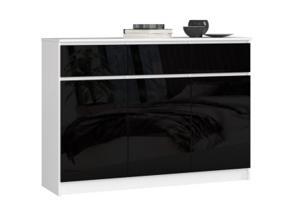 komoda k 140cm 3 drzwi 3 szuflady biala czarny polysk