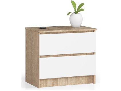 Noční stolek K60 2S - dub sonoma/bílá